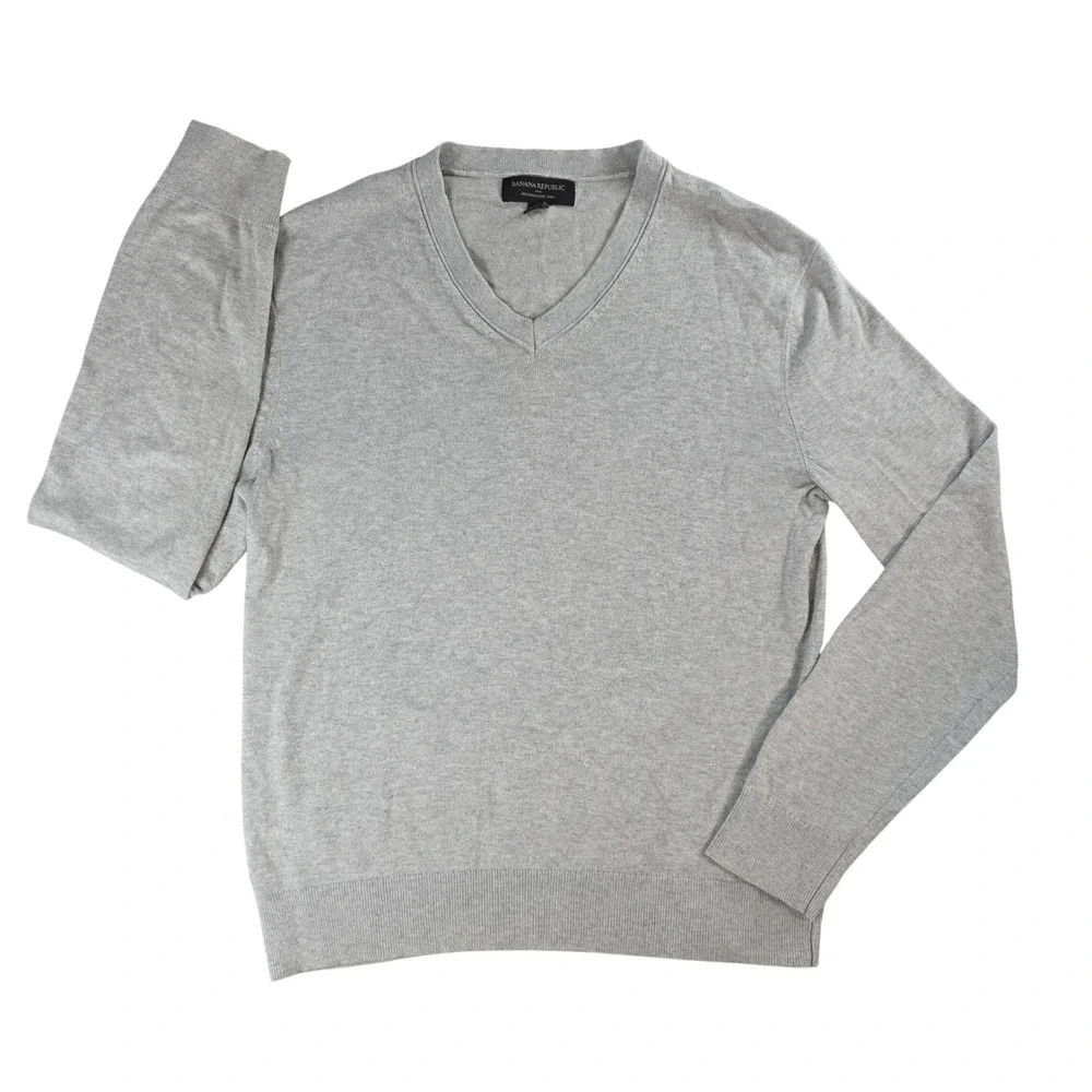 Banana Republic Mens XSmall Grey V-Neck Sweater Silk Cashmere Blend